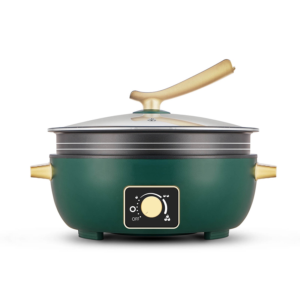 5L detachable non stick electric frying pan with tempered glass lid for shabu shabu Topwit electric hot pot