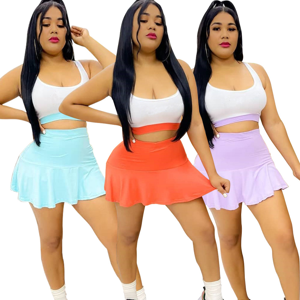 E-MH9005 Custom Tracksuit 2 Piece Set Outfits White Crop Top Women Tennis Skirt Set