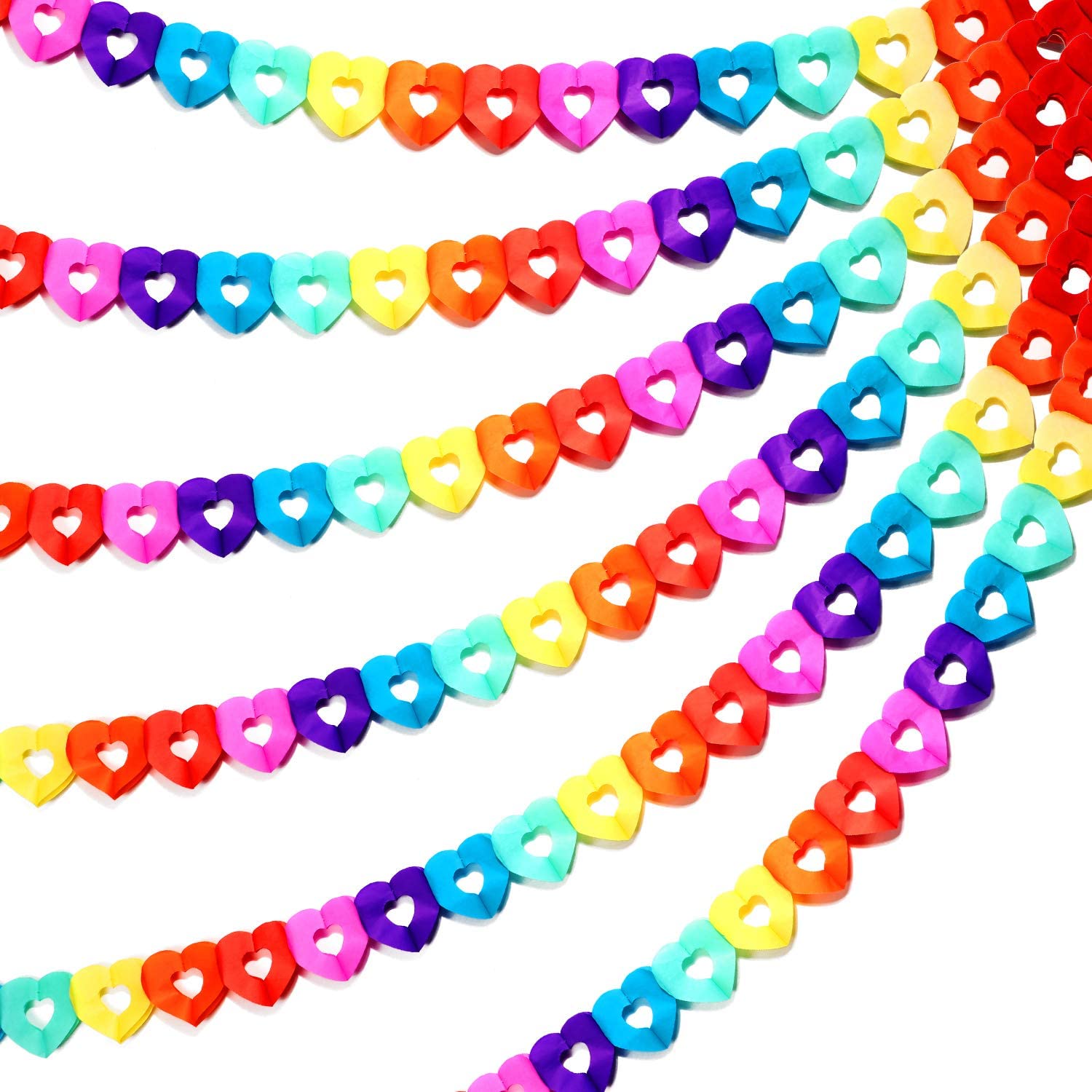 Colorful Rainbow Heart Banner Colorful Party Paper Garland Heart Shape Hanging Decorations for Birthday Party Wedding Decoration