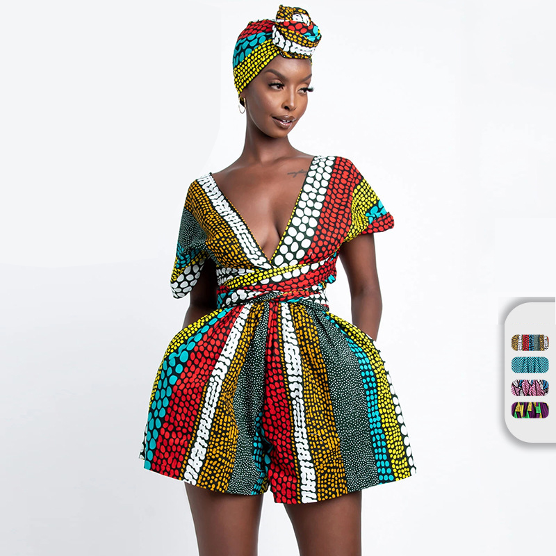 Yibaoli Factory Supply 2022 african print shorts polyester jumpsuits shorts DIY many ways wear wholesale african ethnic clothing