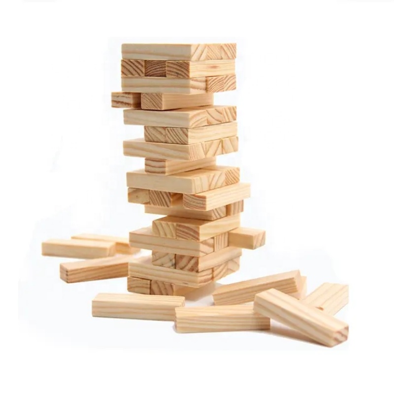 Custom Logo Wooden Building Blocks Tumbling Tower Stacking Game Set For Kids
