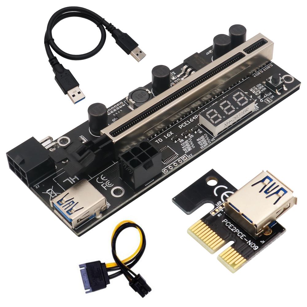 New Version PCIE Riser 1x To 16x Graphic Extension With Temperature Sensor For Bitcoin GPU Mining Powered Riser Adapter Card