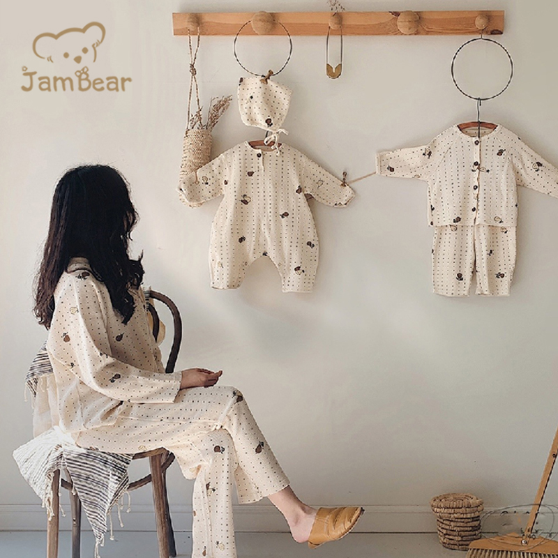 Детские Термо пижамы JamBear, Детская домашняя одежда из органического хлопка, одежда для сна с вафельным принтом для малышей
