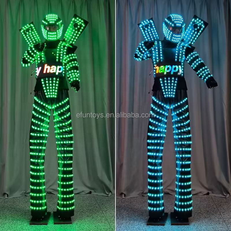 Luminous Robot Dance Costumes LED Costume Light Suits Programming Controller Sets Helmet Halloween Cosplay Nightclub Clothing