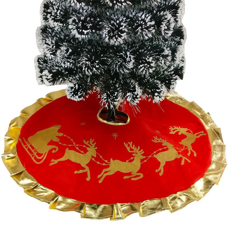 48" Reindeer Red Flannelette Christmas Tree Skirt with Gold Rim Holiday Decorations