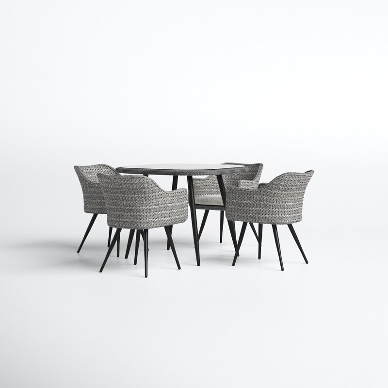 Outdoor Garden 5 Piece Dining Set with Cushions and arm recliner chairs