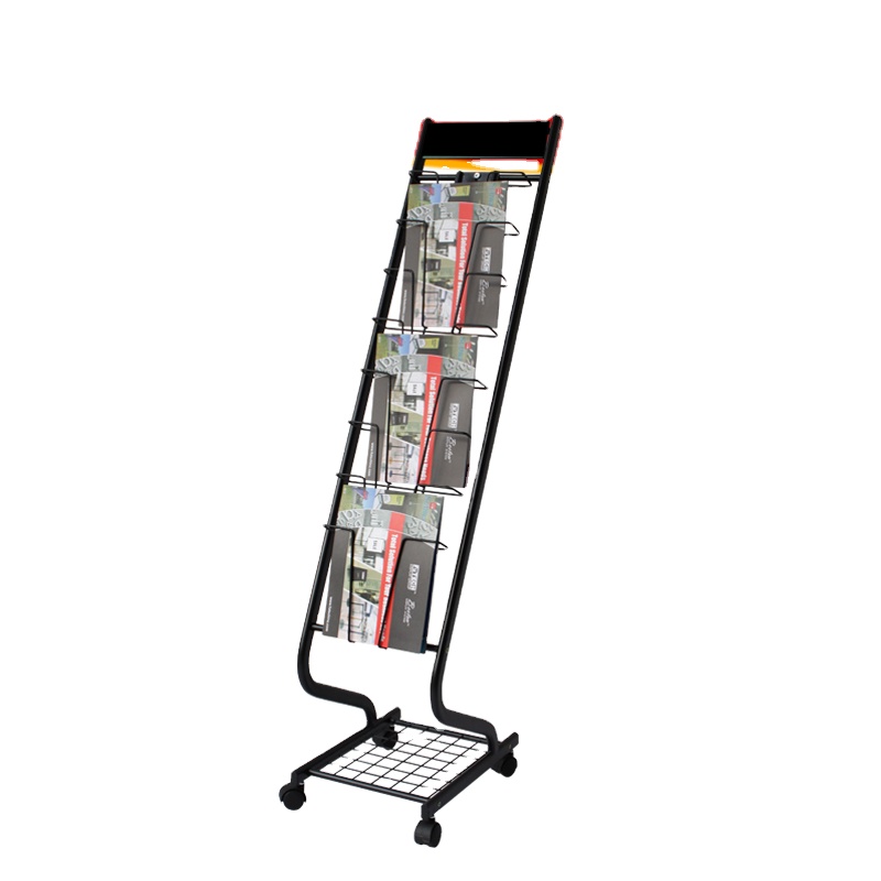 Magazine Rolling Display Rack Brochure Wheel Display Holder Indoor Floor Stand