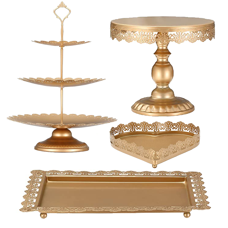 4pcs Gold Antique Metal Cake Stand Round Cupcake Stands Wedding Display Birthday Party Plate Dessert Cupcake Pedestal Plate