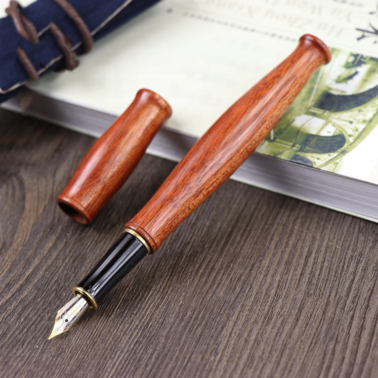 Luxury Quality Red Wooden Stationery Students Business Office Medium Nib Liquid Ink Fountain Pen