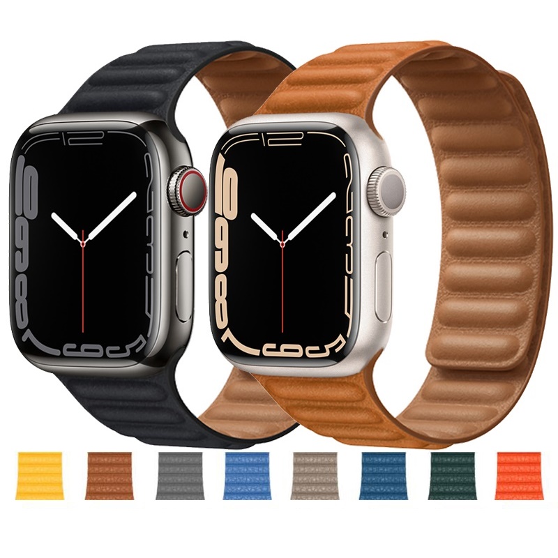Ремешок кожаный для Iwatch Series 7 Se 8 40 мм 49 мм, оригинальный браслет с магнитной петлей для Apple Watch Ultra, кожаный браслет для наручных часов