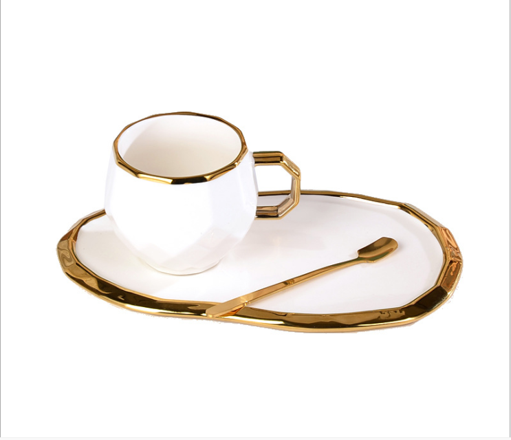 New product white green black gold matt porcelain ceramic tea coffee cup and saucer set with saucer