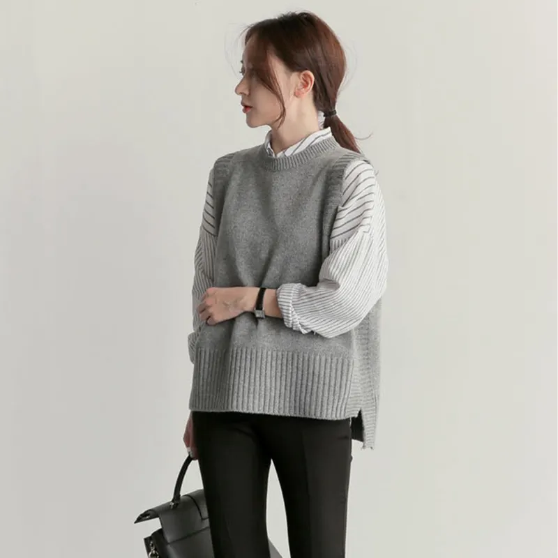 Normal Length Casualwear Solid Color Crochet Cashmere Streetwear Knit Vest
