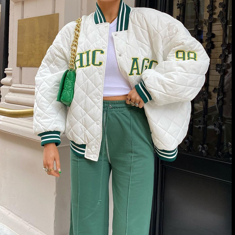 Lygens 2021 Autumn Winter Coat Letter Embroidery Casual Loose Stripe Patchwork Diamond Check Streetwear Fashion Baseball Uniform