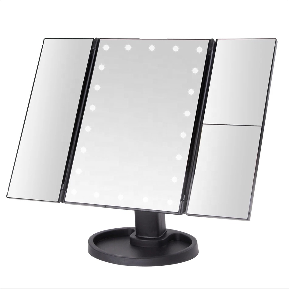Beauty touch screen trifold vanity personal battery powered USB make up organizer lip gloss makeup mirror with led lights