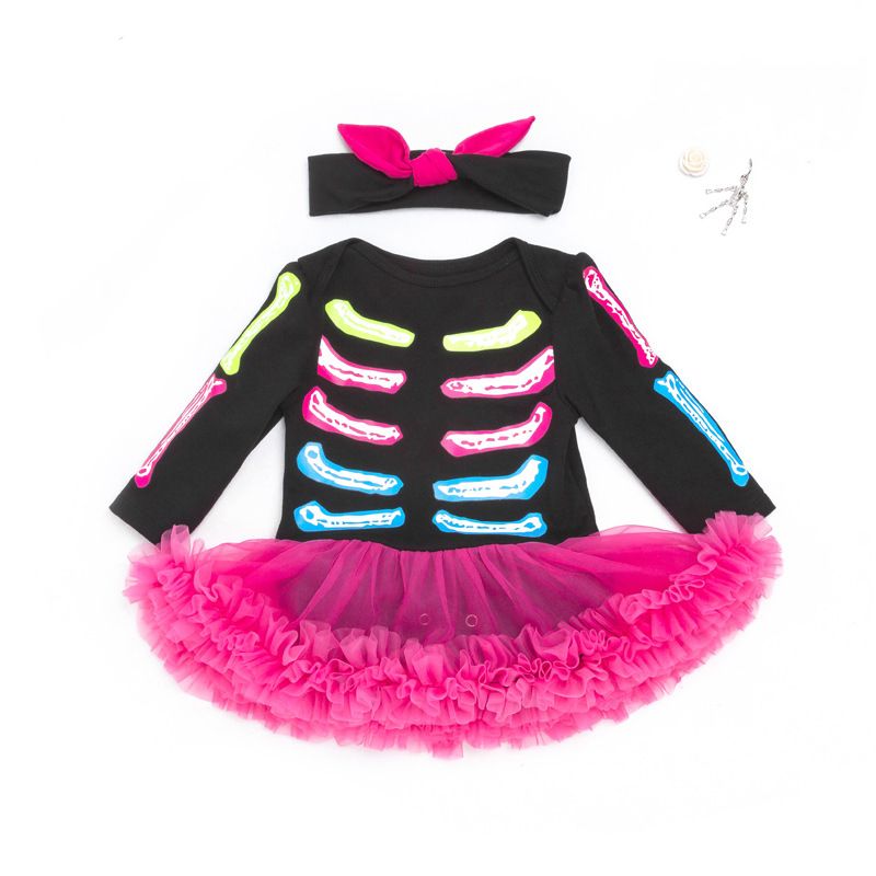 Baby's Gown Girls Long Sleeve Halloween Skeleton Dress Baby Children's Clothing