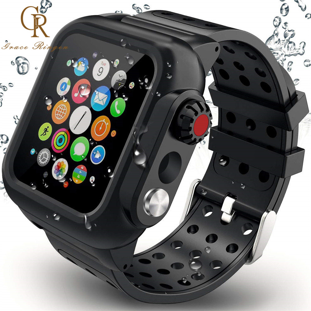 Водонепроницаемый прочный чехол с силиконовым ремешком для Apple Watch Series 5 4 3 2 1 для iwatch 38/42/40/44 мм, ремешок, защитная крышка для экрана