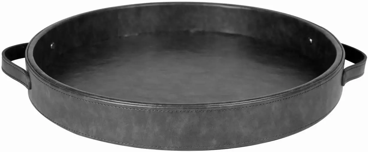 Decorative PU Leather Round Serving Tray With Handles