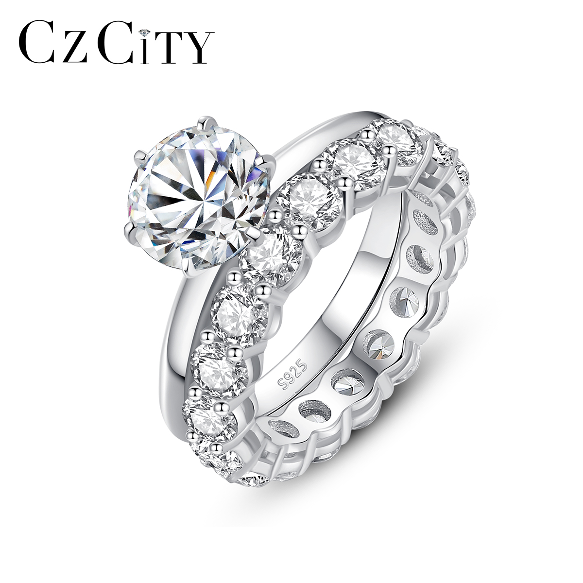 CZCITY 2ct Цветок обручальное кольцо серебряные серьги-гвоздики с кристаллами Swarovski огранки Муассанит гало обручальное кольцо Муассанит кольцо