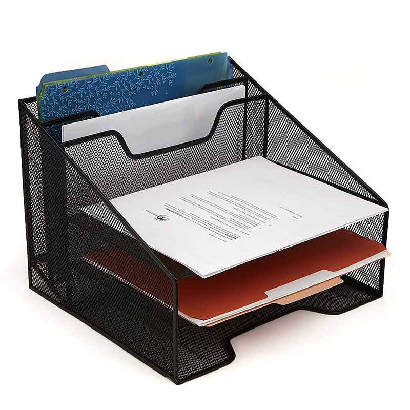 2 tier metal mesh desk organizer and A4 File Holder with 2 Flat Trays and 2 Upright Compartments
