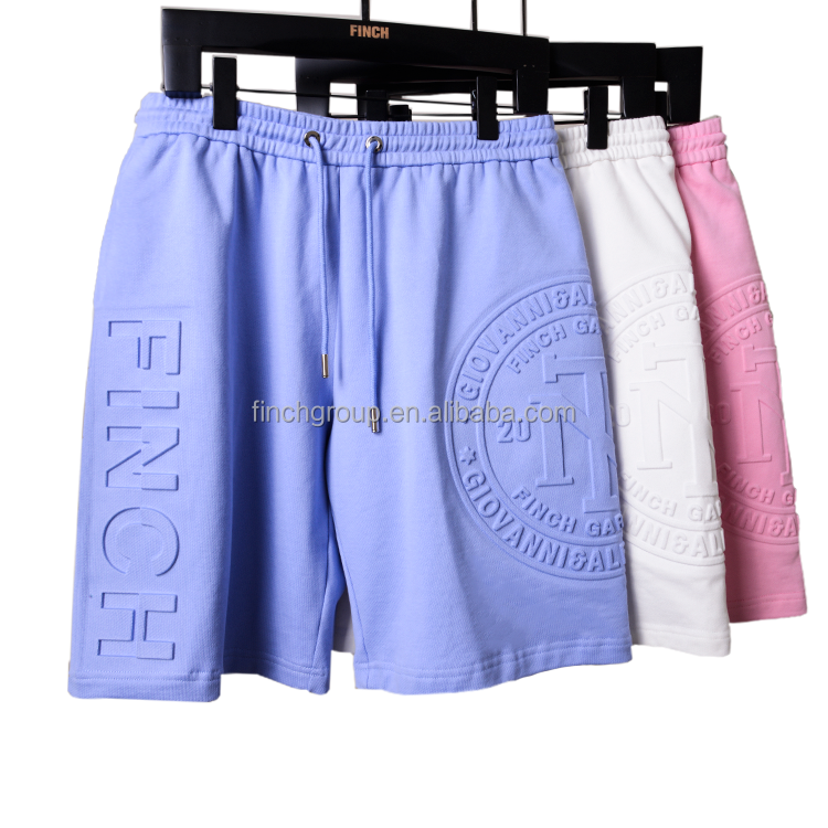 Finch Garment Custom 2022 Men Embossed Shorts High Quality Cotton 3D Embossed Logo Streetwear Casual Workout Shorts