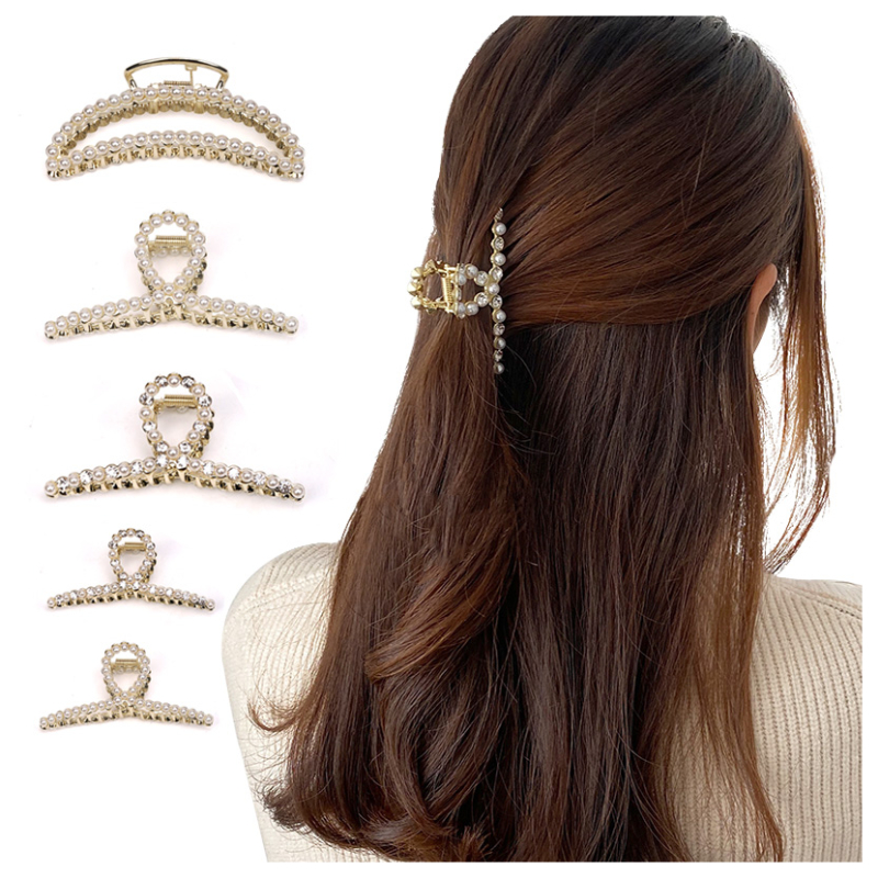Women Hair Accessories Large Claw Hair Clip for Gold Alloy Pearl Hair Claw