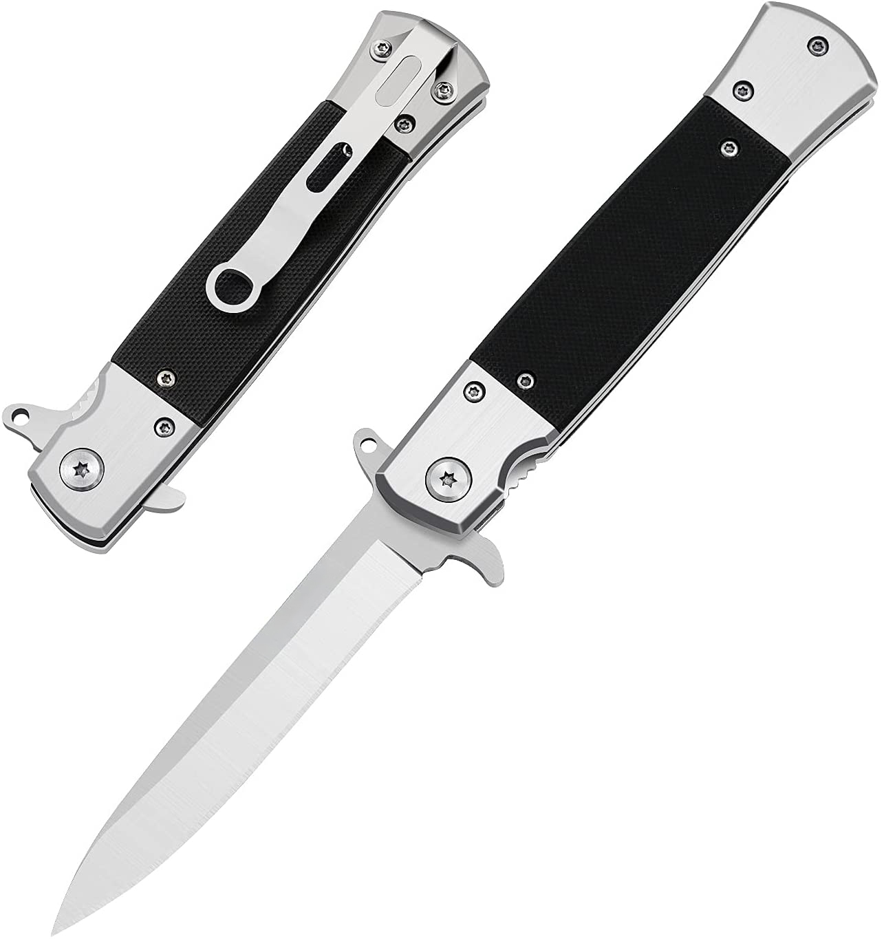 Outdoor EDC Knife with Clip Safety Liner Lock Steel Black G10 Handle Folding Pocket Survival Military Tactical Knife