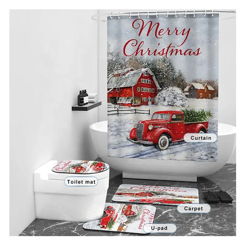 Hot-selling Customization Polyester Waterproof Digital Printing 4pcs Bathroom Shower Curtain Sets With Rugs