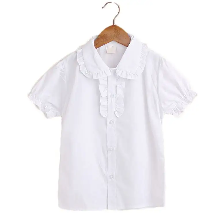 Прямая продажа с фабрики; Новая летняя детская одежда; Кружевная дышащая и удобная одежда с короткими рукавами для маленьких девочек; Белая рубашка