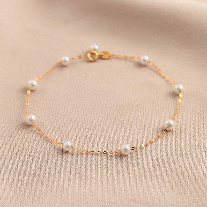 Custom Luxury Brand Beaded Layered Chain Real Pure Pearl Fine Jewelry 18k Solid Gold Bracelet