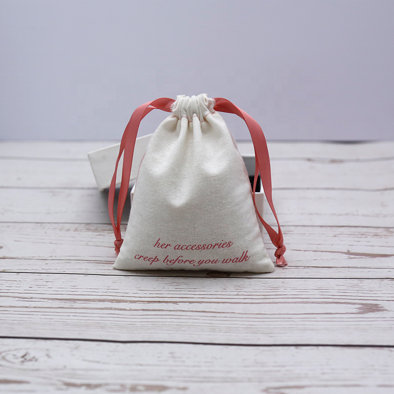 Promotional Cotton Pouch With Logo Design Cotton Muslin Drawstring Bag For Gift