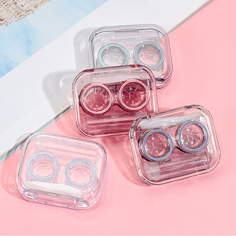 Full transparent Integrated cosmetic contact lens case box Novelty contact lens case plastic contact lenses cases display boxes