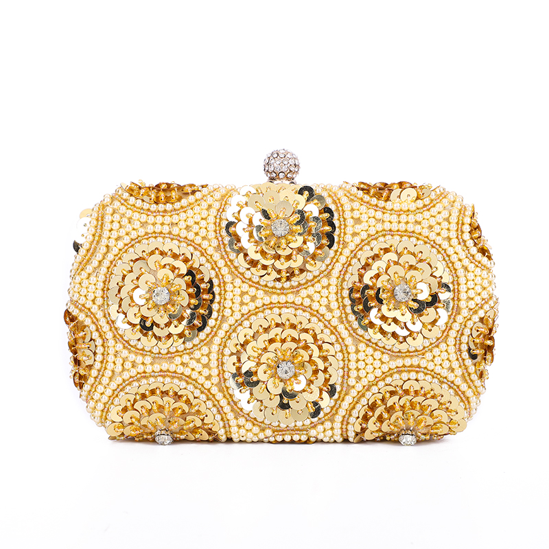 2021 Latest Style Luxury Pearl Round flower sequins Clutch Women Purse Diamond Chain white for Party crystal Evening Bags