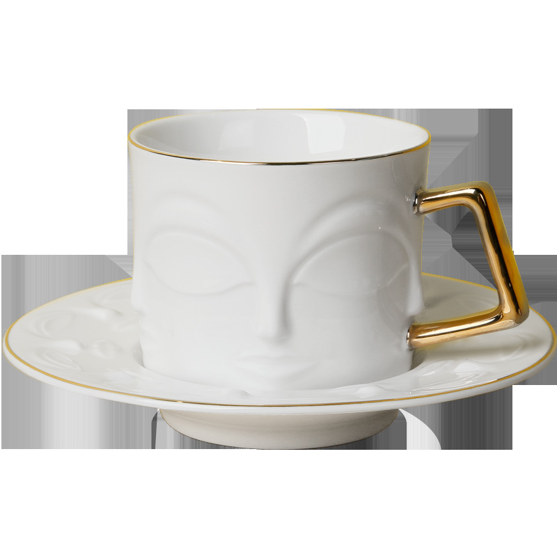Bone china cup and saucer with gold design 220cc tea cup 6cups + 6 saucers with embossed design