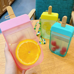 Wholesale New Gift BPA Free Ice Cream Shaped Straw Cup Creative Plastic Popsicle Water Bottle with Rope