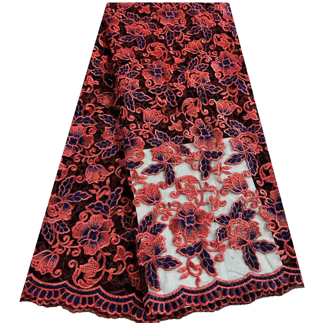 red lace Mesh double color printed double mesh lace fabric