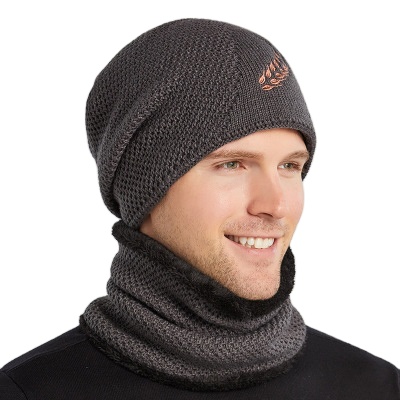Embroidered Logo Men 2021 Winter Hats And Scarf Set Boys Hat And Neck Warmer Beanie With Ears