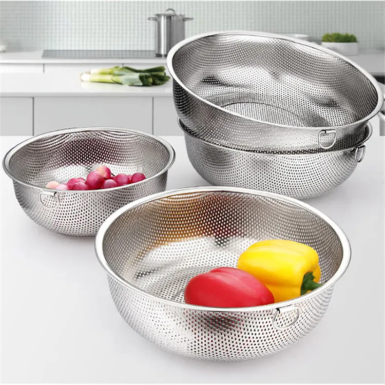 Strainers stainless steel vegetable collection washing fruit basket wire mesh colander with handle