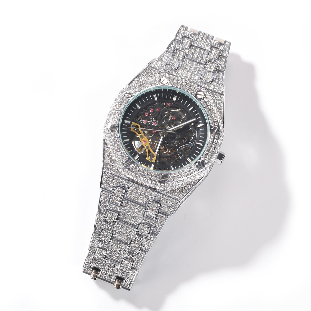 Custom Luxury Gold Stainless Steel Natural Moissanite Diamond Brand Watch Men Women OEM
