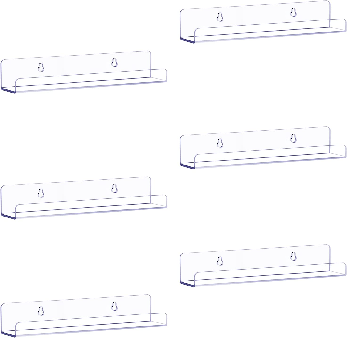 6 Pack Clear Acrylic Vinyl Record Floating Shelves, 12" Wall Shelf Mount & Holder for Vinyl Album Display and Storage