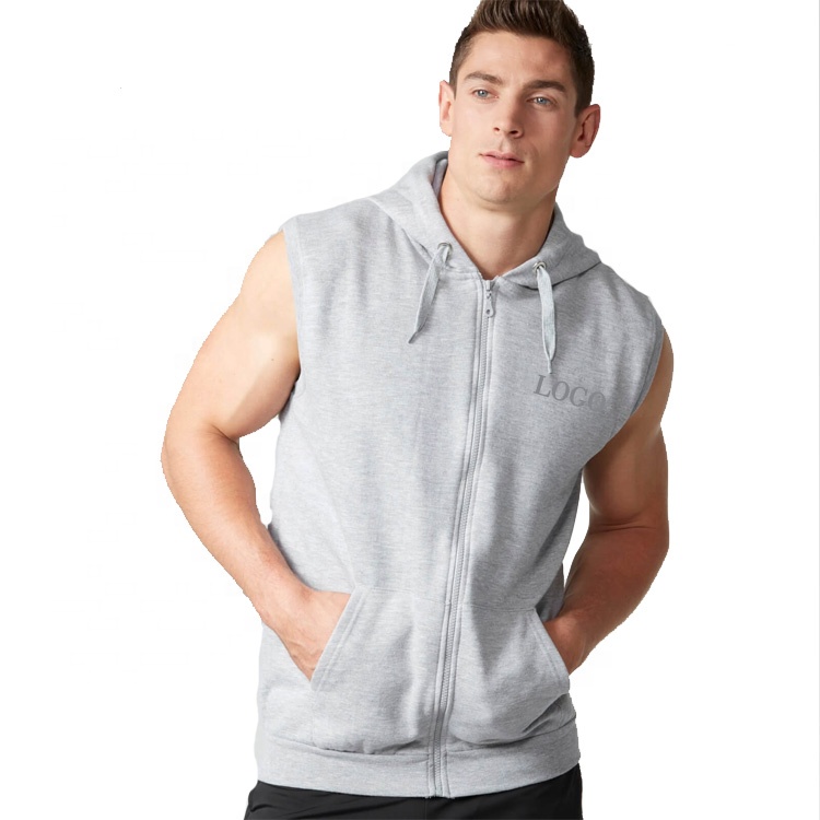 Wholesale sleeveless hoodie custom men gym hoodies organic cotton hoodies