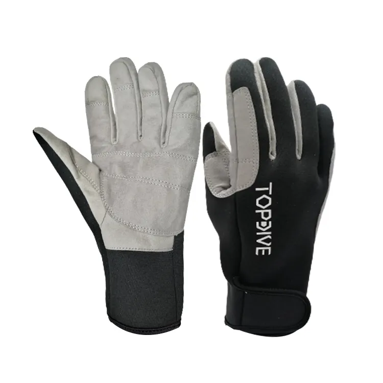 Custom Amara Leather Palm Black 2mm Neoprene Water Sport Gloves for Surfing Sailing Paddling Kayaking Canoeing