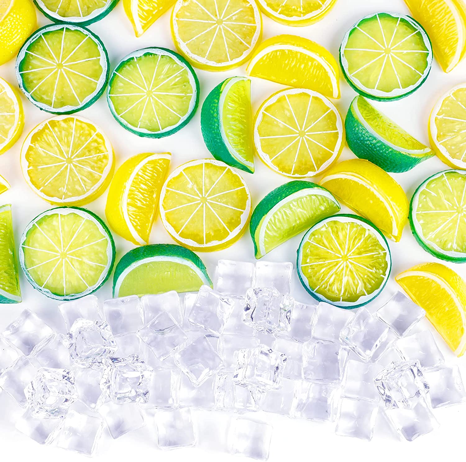 Искусственные кубики льда, имитация кусочка лимона + Искусственный блок лимона-двухсторонняя декоративная модель искусственных фруктов для вечеринки, украшения кухни