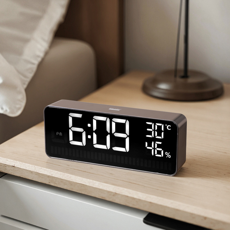 LED Rhythm Light Bar Sound Control Audio Companion Digital Desk Table Clocks Bedroom Smart Alarm Clock with Temperature Humidity