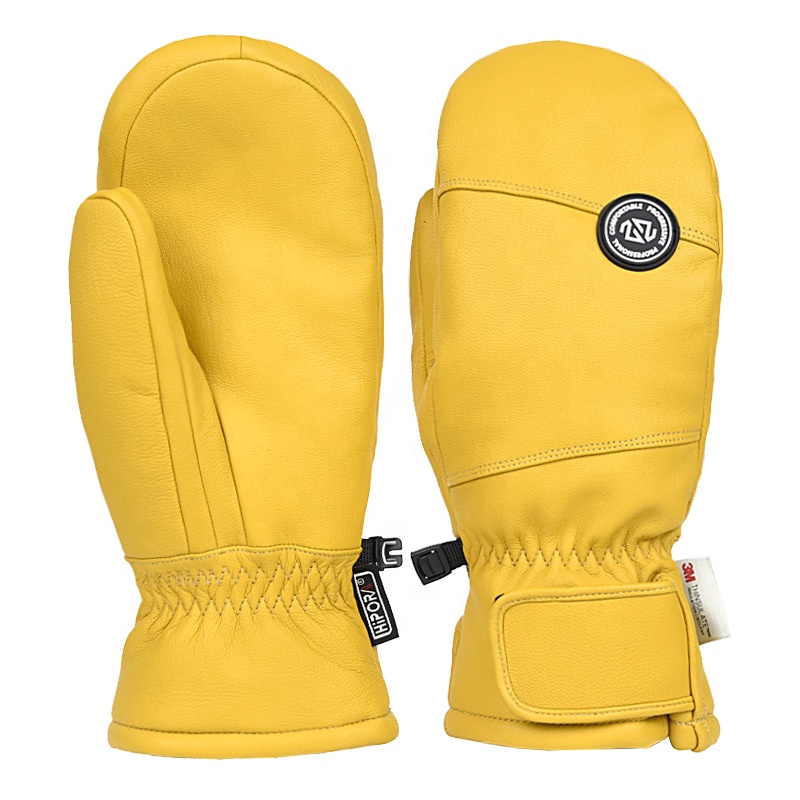 High End Genuine Leather Winter Mitten Water Repellent Ski Glove for Men Women Snowboarding Sports Gloves