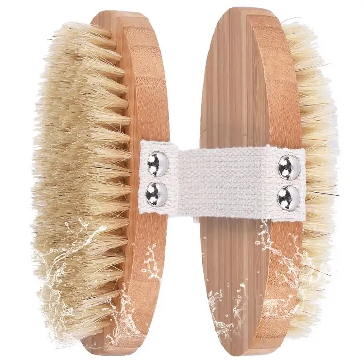 Eco Friendly Natural Boar Bristle Oval Hand Hold Bath Brush Bamboo Wood Massage Bath Brush Body Skin Cleansing Brush Deep Clean