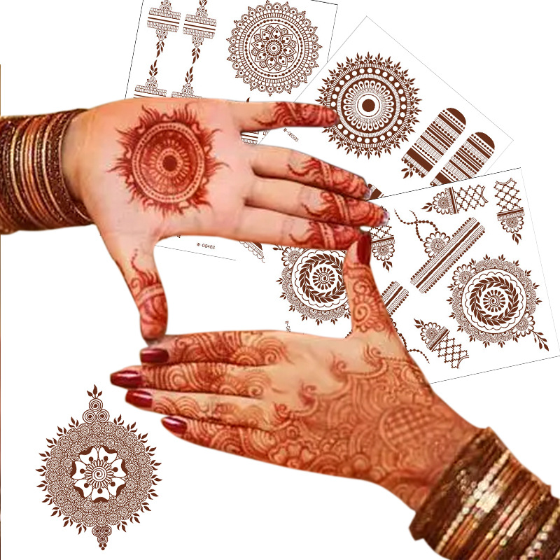Высококачественная Красивая хна временная татуировка хной наклейка Mehndi дизайн наклейки коричневая наклейка на заказ татуировка хной