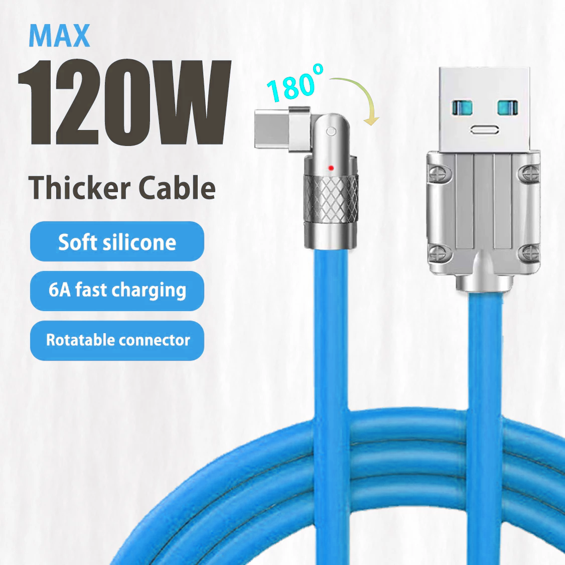 Вращающийся Кабель для быстрой зарядки APPLE 6A cable180, 120 Вт, 8 контактов, 1,2 м