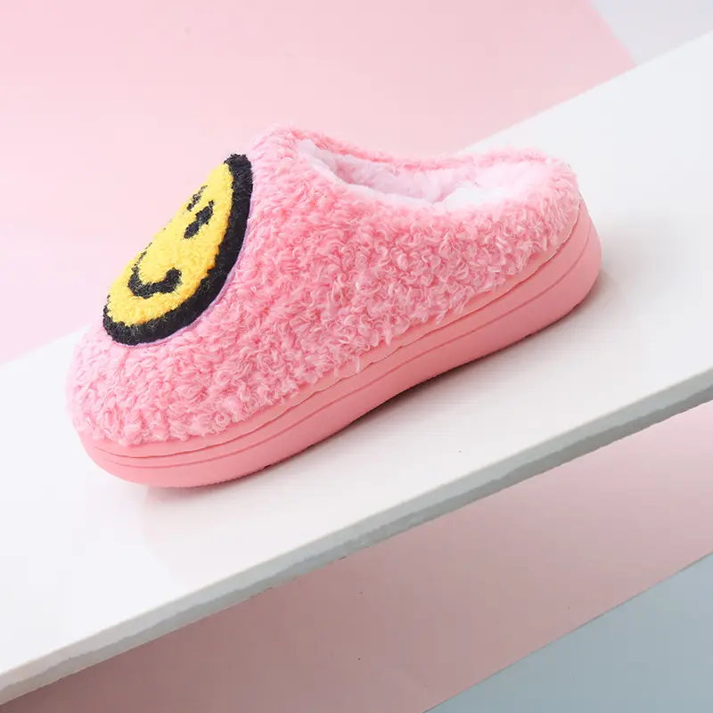 2021 Winter New Smiley Face Plush Soft Soled Children's Slippers Cotton Home Shoes Drew Slippers