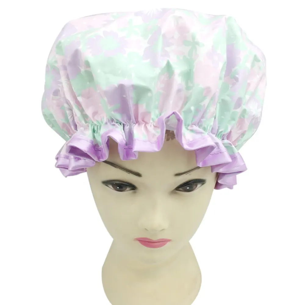 Customizable eco printed PEVA shower cap