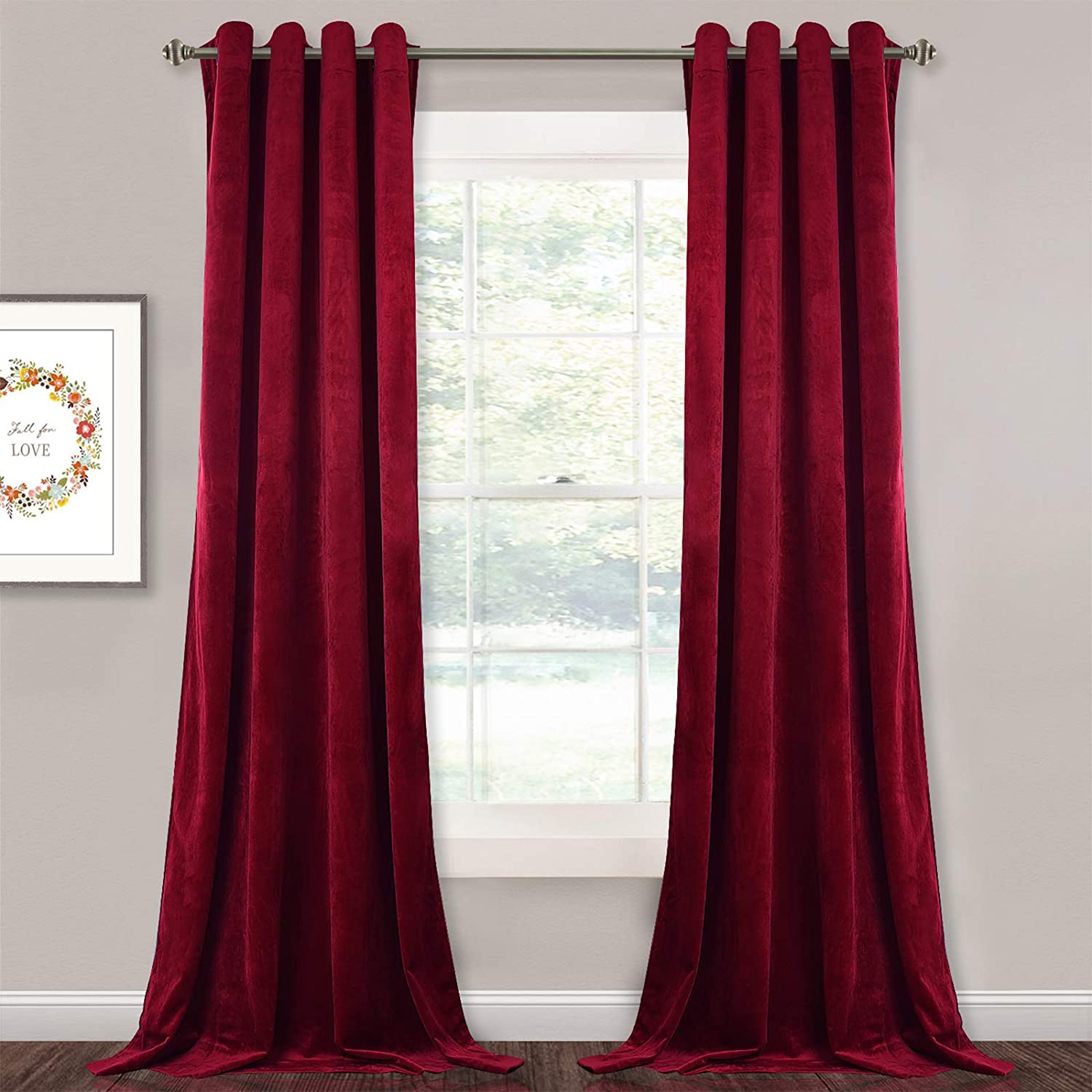 Velvet Curtains 96 inches - Bedroom Blackout Grommet Curtains Thermal Insulated Noise Absorb Window Dressing